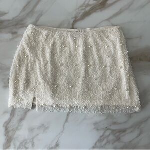 Oh Polly Belle Ile White Pearl High Waist Thigh Split Mini Skirt Size 2 XS